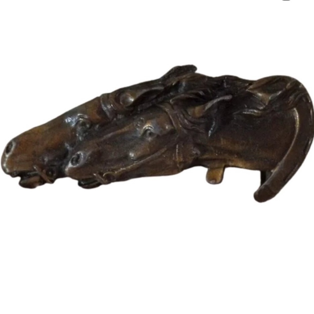 Vintage Brass Buckle with Horse Heads